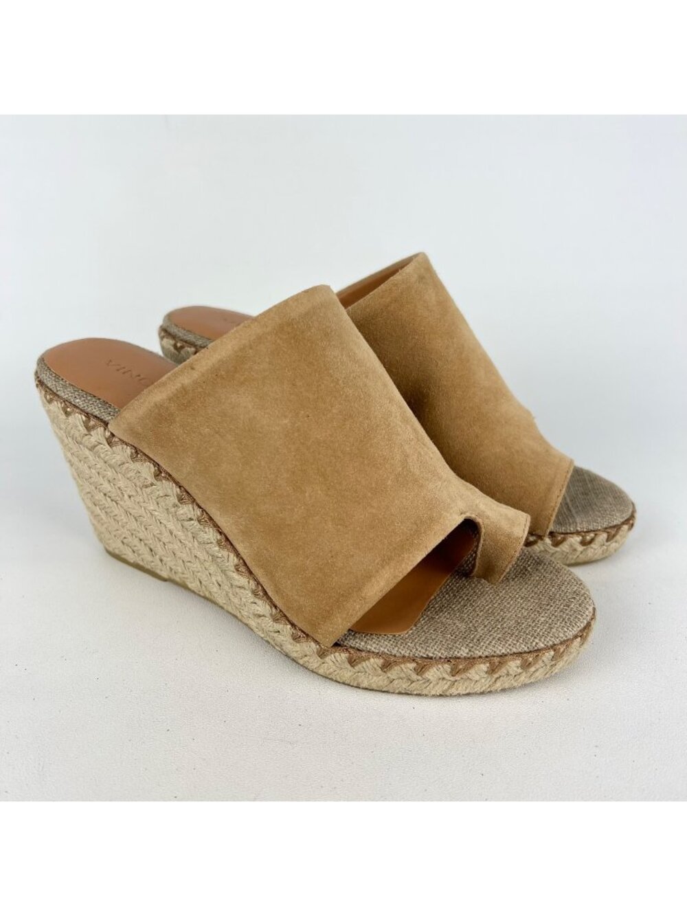 Vince Womens Sutherland Jute Wedge Sandals Brown Tan Suede Leather size 6M